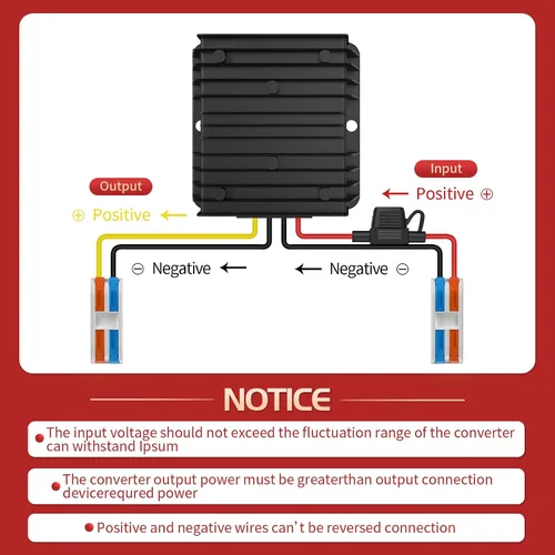 Vista 6 de Convertidor de 24 voltios a 12 voltios reductor con fusible impermeable y bloque de terminales de cable, transformador de 24 V a 12 V 10 A 120 W