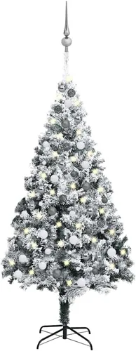 Vista 16 de 6.5ft Flocked Artificial Christmas Tree with LED Lights and Decorations, Realistic PVC Branches, Adjustable Steel Stand for Indoor Holiday Decor