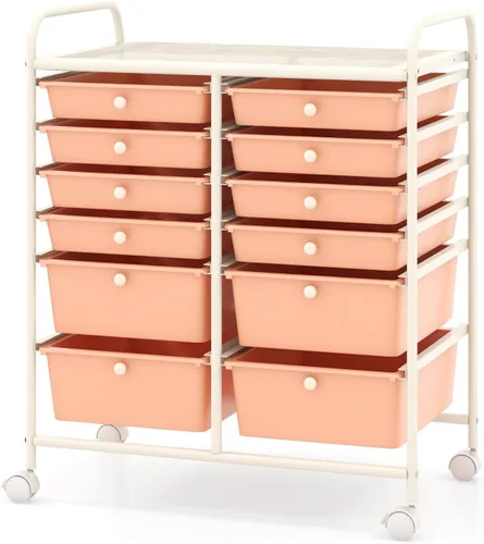 Vista 28 de COSTWAY Carrito de almacenamiento rodante con 4 cajones, carrito de almacenamiento de plástico y organizador con 4 cajones extraíbles, carrito