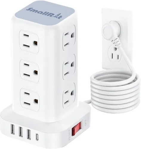 Vista 8 de Regleta de alimentación con 12 tomas, 4 USB (1 USB C), cable de extensión de 6.5 pies con múltiples tomas, estación de carga, torre de regleta