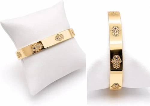 Vista 3 de LESLIE BOULES Pulsera de mano Hamsa chapada en oro de 18 quilates para mujer, joyería de moda
