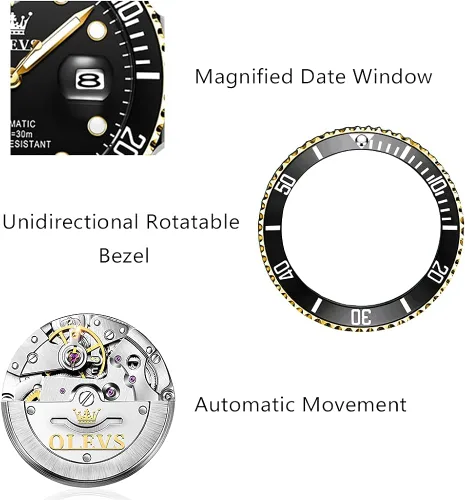 Vista 5 de Reloj automático de viento automático para hombre reloj de lujo de acero inoxidable con fecha reloj clásico impermeable con bisel giratorio luminoso