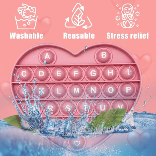 Vista 3 de PETBSNVB Juguete Fidget Pop Bubble de San Valentín en Forma de Corazón Rosa con Letras y Números, Regalo de Navidad Juguete Sensorial con Alfabetos
