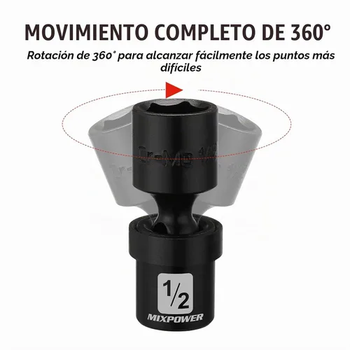 Vista 4 de MIXPOWER Juego de 6 piezas de enchufe de impacto universal poco profundo de 1/4" Drive SAE, 1/4" - 9/16", enchufe giratorio con oscilación flexible