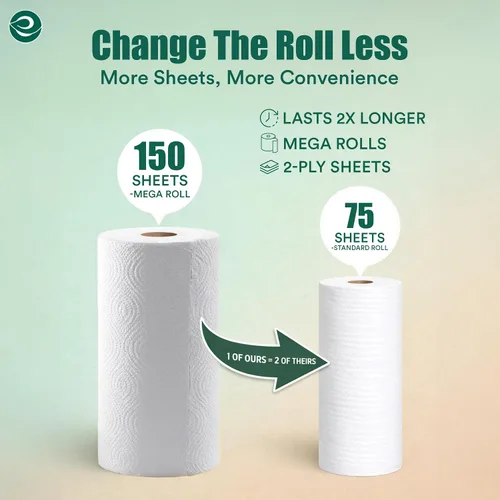 Vista 4 de Eco Soul Juego de 6 rollos de toallas de papel de bambú 150 hojas por rollo Toalla de papel de cocina ultra absorbente, ecológica, sostenible