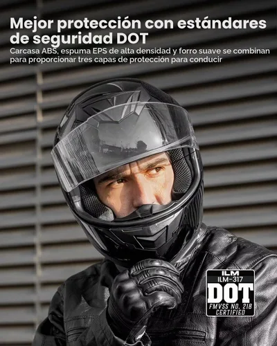 Vista 2 de ILM Casco de Motocicleta de Cara Completa para Motocross y Street Bike Certificado DOT 2 Viseras Modelo-317 (Negro Brillante, S)