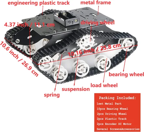 Vista 2 de Chasis de tanque de robot de absorción de impactos profesional TS300 con soporte de suspensión para Arduino Raspberry Pie, modelo de seguimiento RC