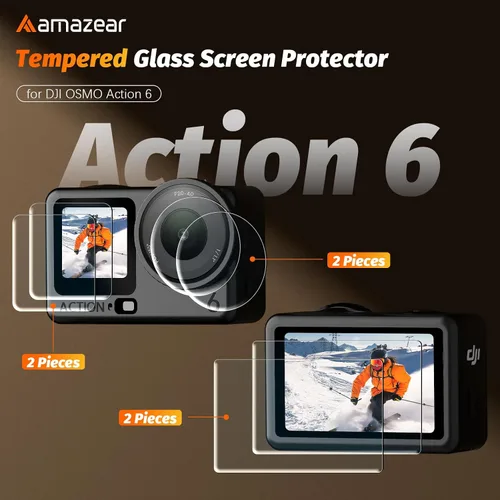 Vista 2 de AMAZEAR Protector de pantalla de lente para accesorios DJI Osmo Action 6 (paquete de 6), protector de pantalla de vidrio templado Action6 Pro