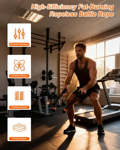 Vista 4 de Cuerdas de batalla sin cuerda, equipo de entrenamiento portátil ajustable de bajo impacto para gimnasio en casa, equipo de fitness para HIIT