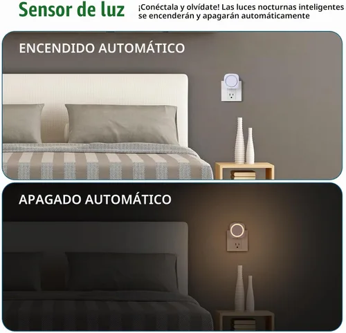 Vista 4 de Luces nocturnas LED enchufables a la pared, luz nocturna suave indirecta regulable con sensor de polvo a amanecer, luz nocturna cálida para Blanco