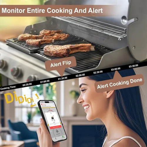 Vista 5 de BBQOVN Termómetro inalámbrico WiFi Sub-1G para carne, rango ilimitado, comprueba la temperatura en cualquier lugar, 7 sensores certificados NIST