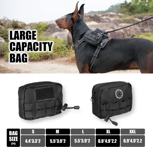 Vista 5 de PoyPet Arnés táctico para perro, chaleco reflectante sin tirones para perro, con 2 bolsas, 4 paneles para parche, arnés ajustable resistente