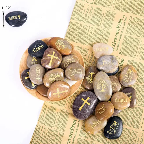 Vista 2 de Majorhouse 48 piedras inspiradoras grabadas con palabras inspiradoras de oración, patrón de la suerte, piedras de aliento para familiares y amigos.