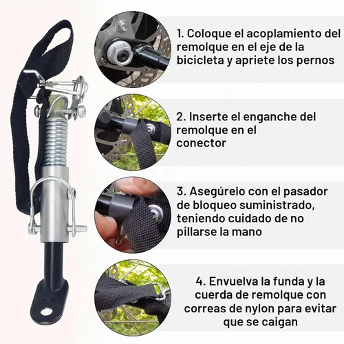 Vista 7 de Acoplador de remolque de bicicleta, conector de enganche de remolque, ajuste universal para remolques de bicicleta de carga para niños, accesorios