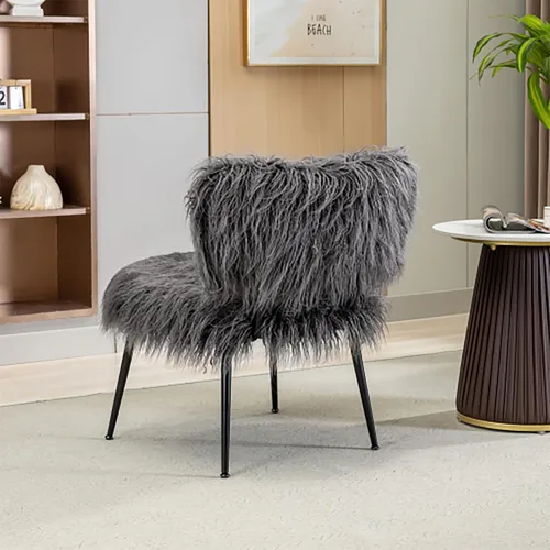 Vista 7 de Silla decorativa Saucer con butacas otomanas para Sala Modernas, silla de ocio para sala de estar, silla auxiliar con piel artificial larga para Gris