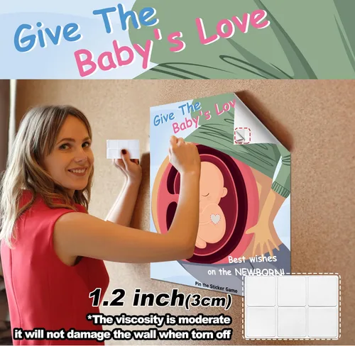 Vista 6 de Juegos de baby shower, recuerdos de fiesta, pin the heart en los juegos del bebé, decoraciones de baby shower, suministros de fiesta de cumpleaños