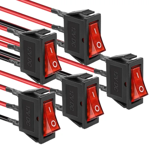 Vista 8 de KCD3 SPST de encendido/apagado de 3 pines, 2 posiciones, interruptor basculante instantáneo DC 12V-24V 30A con LED verde para barco - Paquete de 5
