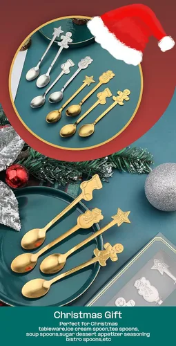 Vista 6 de Juego de cucharas de Navidad, cuchara de café creativa de acero inoxidable, cucharas de té de Navidad para revolver, mezclar, batidos, mermelada