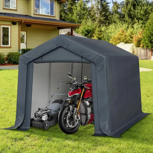 Vista 9 de MFSTUDIO Cobertizo portátil, tienda de campaña de almacenamiento de 6 x 10 pies, cobertizos para motocicleta, toldo resistente con puertas