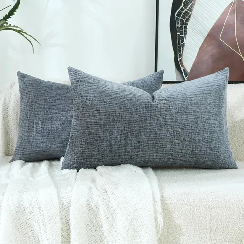Vista 8 de Stellhome Juego de 2 fundas de almohada de felpilla azul gris de 16 x 16 pulgadas, fundas de cojín con textura de línea suave, decoración bohemia