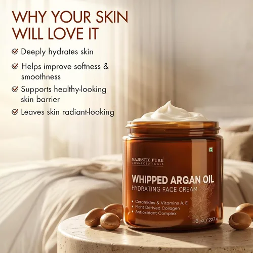 Vista 2 de MAJESTIC PURE Mantequilla corporal de aceite de argán batido para mujeres y hombres, con ceramidas, vitamina E y A y colágeno vegano, para la piel