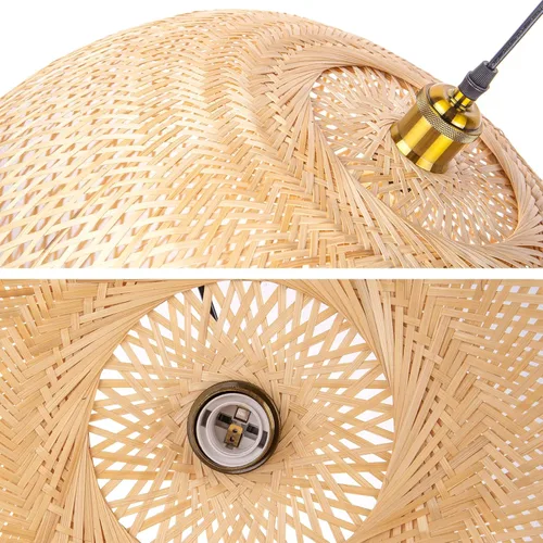 Vista 7 de Arturesthome Luces Colgantes de Bambú de 15.7", Candelabro de Mimbre Redondo, Pantalla de Lámpara de Canasta Boho Tejida a Mano, Luz de Techo
