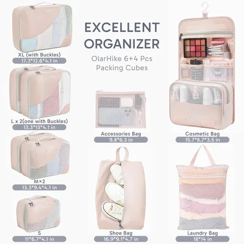 Vista 2 de Juego de 10 cubos de embalaje duraderos para viajes, regalos para mujeres, mamá, hombres en Navidad, organizadores de equipaje y maleta con bolsa