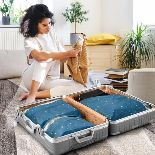 Vista 5 de Bolsa de ropa Armario Almacenamiento, Equipaje Ahorro de Espacio, Estrellas, Impermeable, Juego de 3 Cubos De Embalaje De Viaje Para