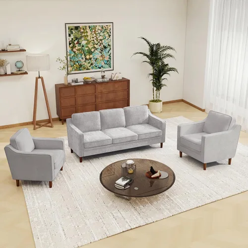 Vista 12 de Kingfun Sofá en Forma de L de 88", Sofá Seccional de Chenilla, Sofás Modernos de Mediados de Siglo con Marco de Madera Maciza para Sala de Estar