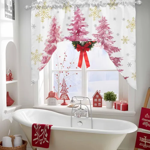 Vista 5 de Cenefa de árbol de copo de nieve, cenefa con dobladillo para barra, paneles de cortina para dormitorio, sala de estar, baño, cafetería, ventanas