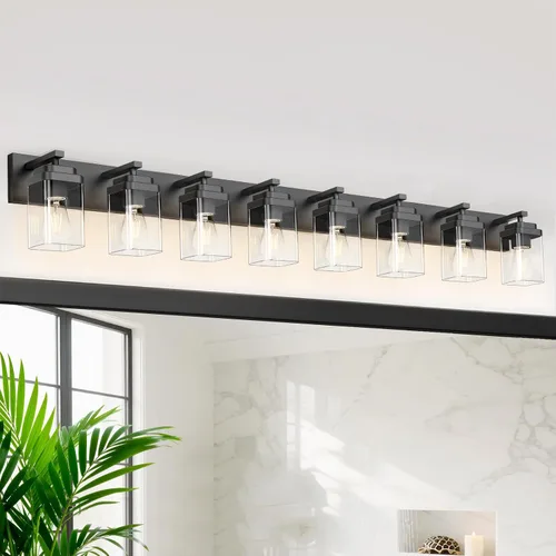 Vista 19 de Lámparas blancas para baño, 2 luces de baño, accesorios de iluminación sobre el espejo, diseño cuadrado y placa trasera grande rectangular