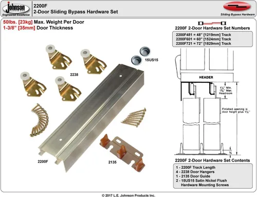 Vista 6 de Johnson Hardware 2200F Twin Wheel Sliding Bypass Door Hardware 48