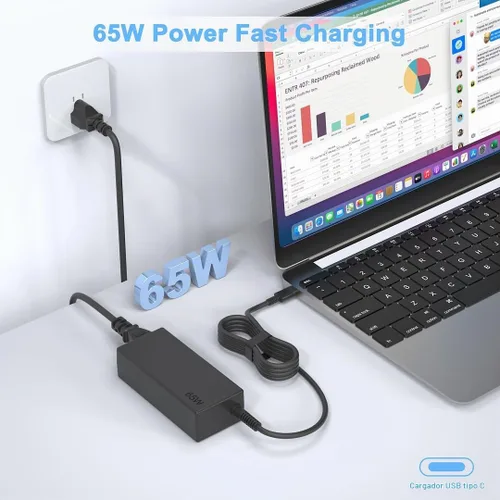 Vista 6 de JEIBAO Adaptador universal de 65 W USB C tipo C de CA para laptop compatible con Lenovo ThinkPad X1 T14 T15 E14 E15 T480s T580s T490 E580 E590 Yoga