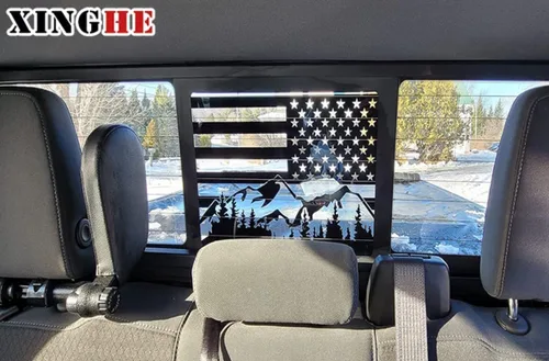 Vista 3 de Xinghe Calcomanía para Ford F150 F250 F350 2015-2023 2024 2025 2026 Mountain Forest American Flag para ventana central trasera de camión