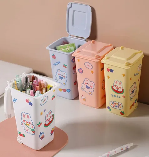 Vista 8 de Portalápices Kawaii con calcomanías, lindo soporte para bolígrafos Kawaii para escritorio para adolescentes y niñas, soporte para lápices Kawaii