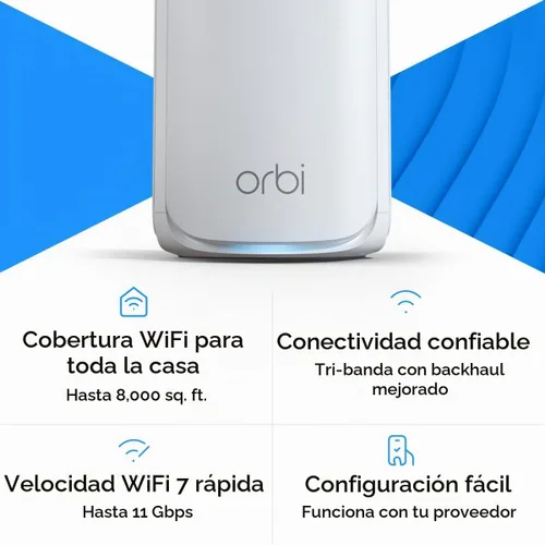 Vista 2 de NETGEAR Orbi 770 Series WiFi 7 Sistema de malla, hasta 8,000 pies cuadrados Hasta 11 Gbps, 100 dispositivos, fácil configuración, triple banda