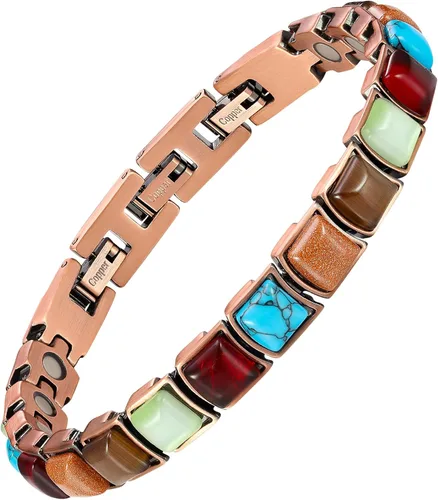 Vista 19 de Feraco Pulseras de Cobre Puro para Mujeres, Pulsera Magnética de Ultra Fuerza con Imanes de 3800 Gauss y Turquesa Natural y Piedras, Ajustable