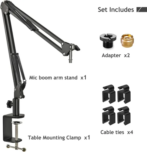 Vista 6 de Brazo ajustable Seiren para micrófono, soporte de micrófono compatible con Razer Seiren X Mini V2 V3 USB Streaming Micrófono para grabación