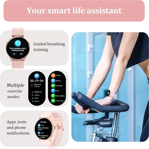 Vista 5 de Reloj inteligente para mujer, rastreador de actividad física con monitor de frecuencia cardíaca y SpO2, IP68 impermeable para hombres y mujeres
