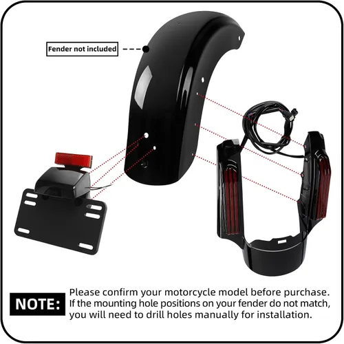 Vista 2 de TCMT Respaldo trasero con kit de luces LED para frenos, marcha atrás y señales de giro para Harley Touring Road King, Road Glide, Street Glide