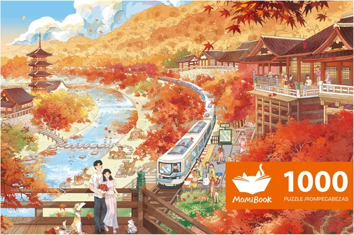 Vista 13 de MOMIBOOK Rompecabezas de 1000 piezas para adultos, rompecabezas de Arashiyama Sakura Tour, imagen de pintura, flor de cerezo, difícil, desafiante