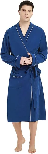 Vista 9 de U2SKIIN Mens 100% Cotton Robe Lightweight Knit Bathrobe A-Azul marino