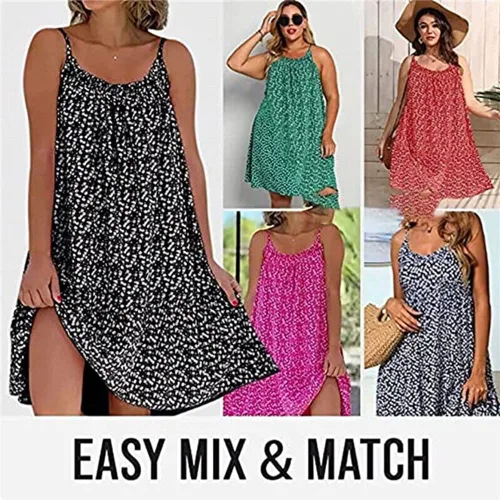 Vista 3 de YSGBYSG CamiBloom - Vestido camisola con estampado floral, mini vestido de verano para mujer, sin mangas, tirantes delgados (M, negro+rojo)