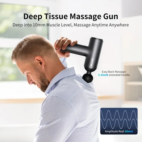 Vista 2 de arboleaf Pistola de masaje muscular de tejido profundo, 6 velocidades, potente pistola de masaje de percusión manual con estuche de viaje portátil