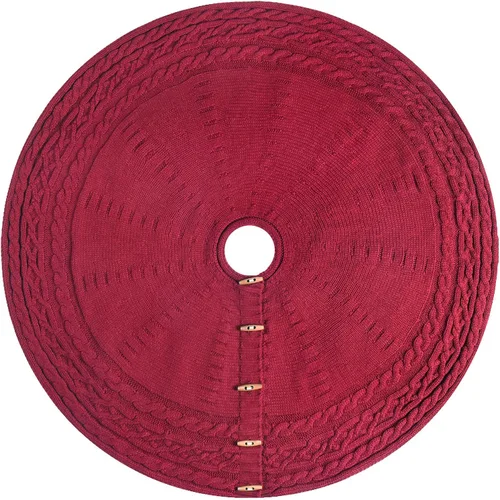 Vista 2 de 36-Inch Cable Sweater Knit Christmas Tree Skirt with Wooden Toggles, Burgundy