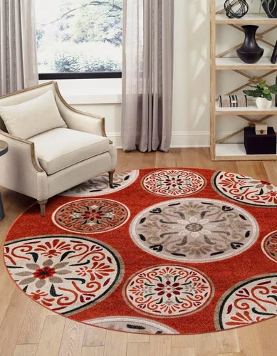 Vista 8 de Unique Loom Outdoor Modern Collection - Alfombra de área con círculos (5 pies 3 pulgadas x 8 pies, ovalada, terracota/borgoña)