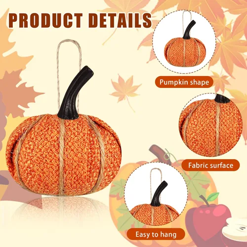 Vista 4 de Kajaia 12 piezas de mini adornos colgantes de calabaza de otoño de Acción de Gracias para árbol de 2.05 pulgadas, tela de arpillera, calabaza