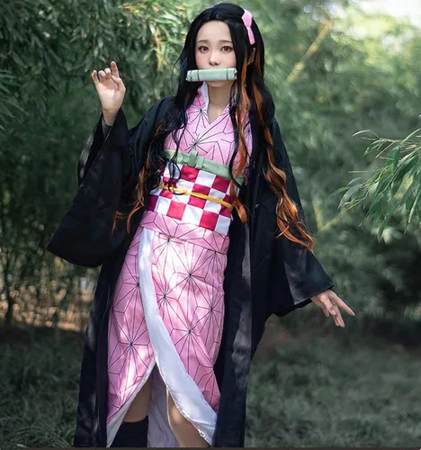 Vista 6 de oMancham Tanjiro Nezuko Zenitsu Giyuu Shinobu - Disfraz de cosplay de anime y kimono, disfraz de Halloween para niños y adultos