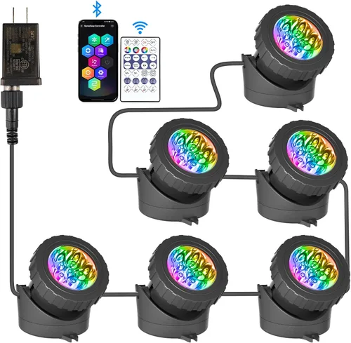Vista 7 de T-SUN Luz LED para Estanque, 3 Cabezales de Luz Sumergibles, Luces LED para Estanque que Cambian de Color, Luz de Estanque de Jardín con Control