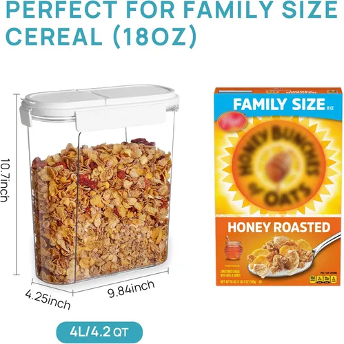 Vista 2 de Vtopmart Juego de recipientes para cereales, 3 recipientes herméticos de almacenamiento de alimentos con tapas abatibles, dispensador organizador